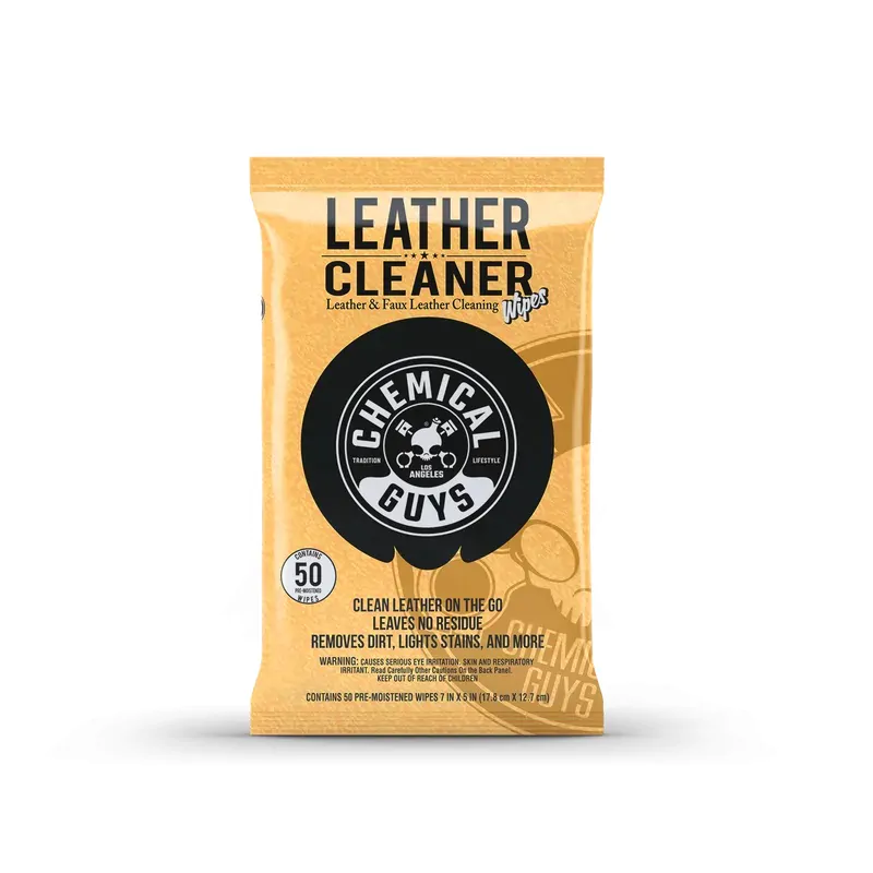 Серветки для догляду за шкірою Chemical Guys Leather Cleaner Car Cleaning Wipes for Leather, Vinyl, and Faux Leather 50шт (PMW_SPI208_50)