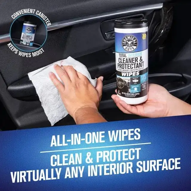 Серветки для комплексного прибирання салону Chemical Guys Total Interior Cleaner & Protectant Wipes (в тубусі) 30шт (PMWCSPI22030)