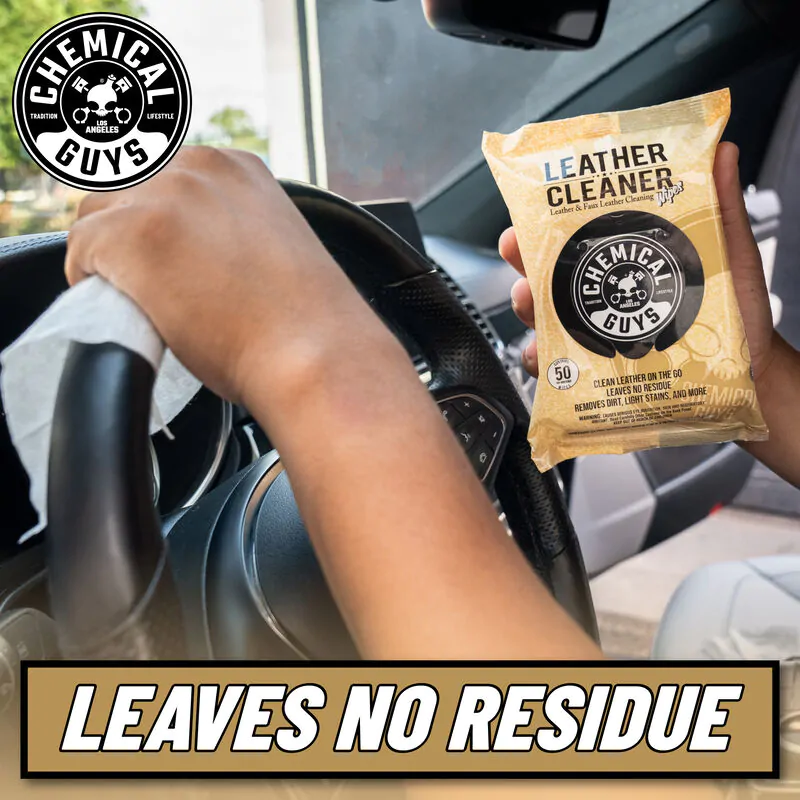 Серветки для догляду за шкірою Chemical Guys Leather Cleaner Car Cleaning Wipes for Leather, Vinyl, and Faux Leather 50шт (PMW_SPI208_50)