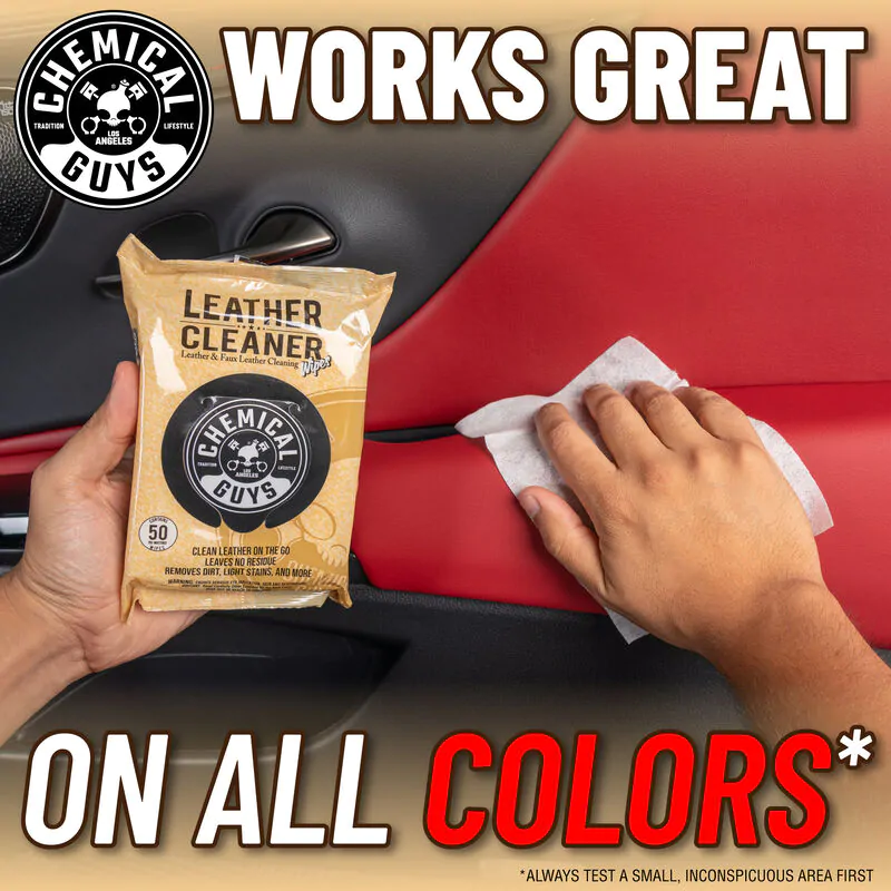 Серветки для догляду за шкірою Chemical Guys Leather Cleaner Car Cleaning Wipes for Leather, Vinyl, and Faux Leather 50шт (PMW_SPI208_50)