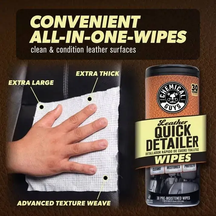 Серветки для догляду за шкірою в тубусі Chemical Guys Leather Quick Detailer 30шт (PMW_CSPI216_30)