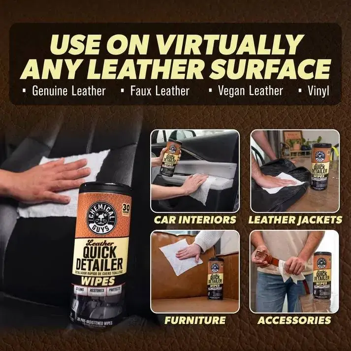 Серветки для догляду за шкірою в тубусі Chemical Guys Leather Quick Detailer 30шт (PMW_CSPI216_30)
